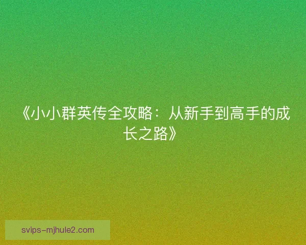 《小小群英传全攻略：从新手到高手的成长之路》